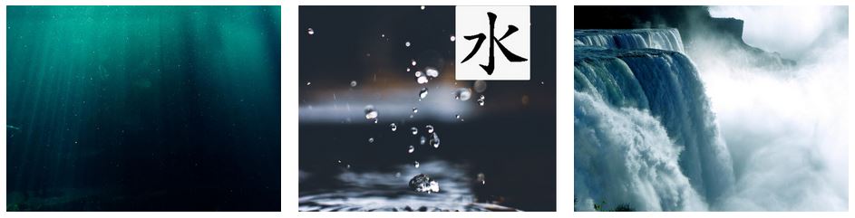 drei Wasser-Bilder mit chinesischem Zeichen für Wasser